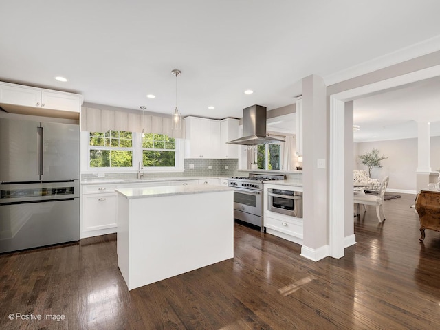195 N Park Blvd, Glen Ellyn, IL 60137 - kitchen with appliances with stainless steel finishes, island exhaust hood, light countertops, white cabinetry, and recessed lighting