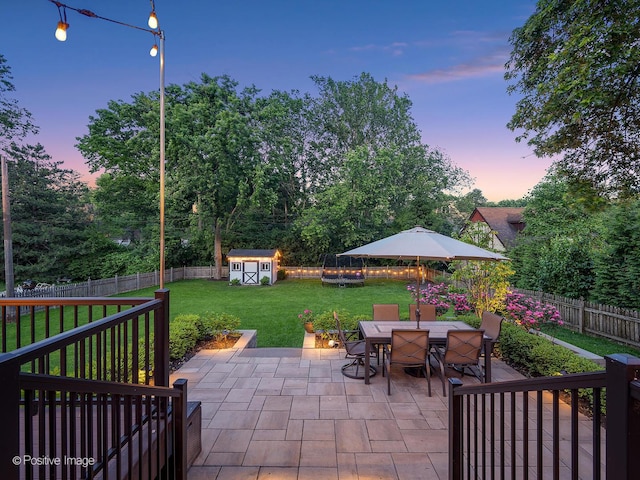 195 N Park Blvd, Glen Ellyn, IL 60137 - fenced backyard with a shed, a patio, and outdoor dining area