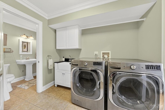 1714 Il Route 173, Spring Grove, IL 60081 - washroom featuring independent washer and dryer, crown molding, light tile patterned floors, and baseboards