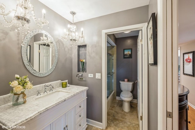 2 The Court Of Harborside Unit 209, Northbrook, IL 60062 - full bath featuring vanity, bath / shower combo with glass door, and a chandelier