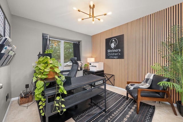 1125 Oxford Cir, Sycamore, IL 60178 - carpeted office space with an accent wall and a chandelier