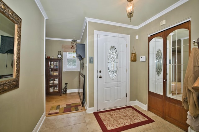 5 Spyglass Ct, Naperville, IL 60563 - tiled entryway with crown molding, baseboards, and french doors