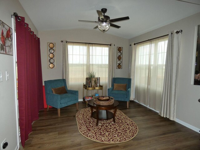 502 Silver Falls St, Joliet, IL 60431 - sitting room with lofted ceiling, wood finished floors, a ceiling fan, and baseboards