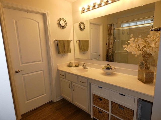 502 Silver Falls St, Joliet, IL 60431 - bathroom featuring vanity, wood finished floors, and a shower with curtain