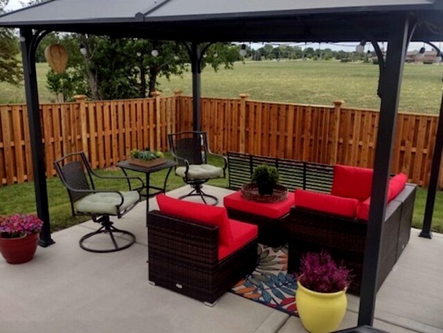 502 Silver Falls St, Joliet, IL 60431 - fenced backyard with a gazebo and an outdoor living space