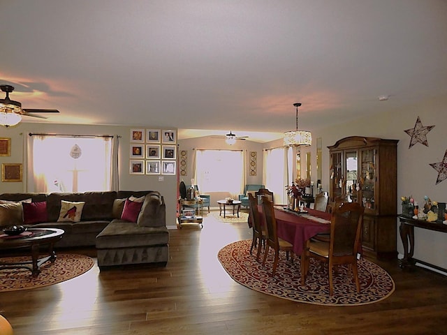 502 Silver Falls St, Joliet, IL 60431 - dining area with a ceiling fan and dark wood-style floors