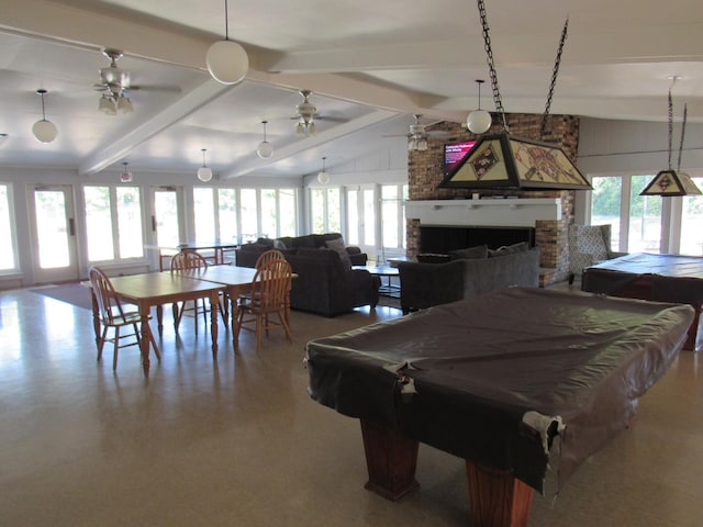 13 Saint Thomas Colony Unit 2, Fox Lake, IL 60020 - recreation room with a ceiling fan, a fireplace, and billiards table