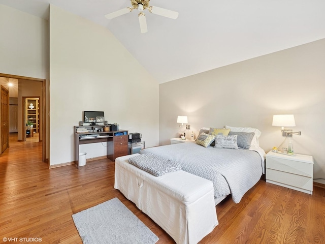 1520 Grant St, Schaumburg, IL 60193 - bedroom with high vaulted ceiling, wood finished floors, an office area, and ceiling fan
