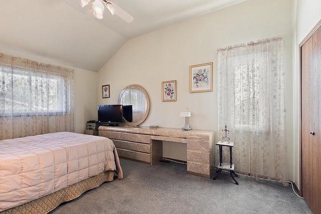 17007 Westwood Ct, Orland Hills, IL 60487 - carpeted bedroom with vaulted ceiling, an office area, and a ceiling fan