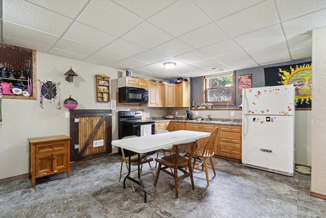 14710 Keslinger Rd, Dekalb, IL 60115 - kitchen featuring black appliances and a drop ceiling