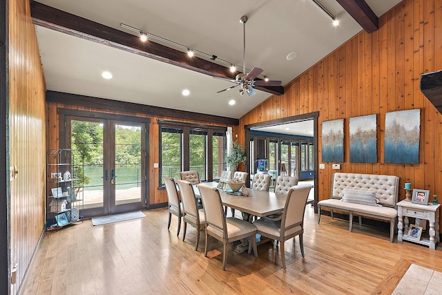 2500 Wahoo Ct, Morris, IL 60450 - dining room with wooden walls, track lighting, french doors, plenty of natural light, and light wood-type flooring