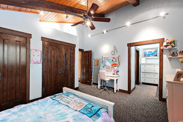 2500 Wahoo Ct, Morris, IL 60450 - bedroom with wood ceiling, carpet floors, and ceiling fan