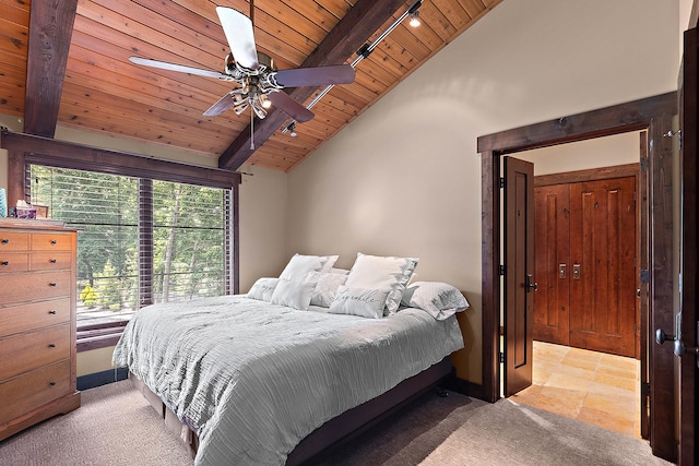 2500 Wahoo Ct, Morris, IL 60450 - bedroom featuring wood ceiling, light carpet, and ceiling fan