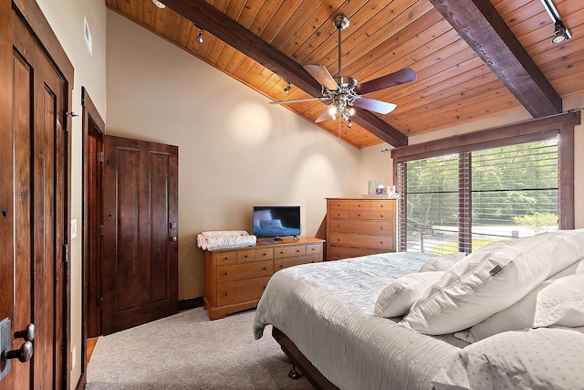 2500 Wahoo Ct, Morris, IL 60450 - bedroom with wooden ceiling, light colored carpet, and a ceiling fan