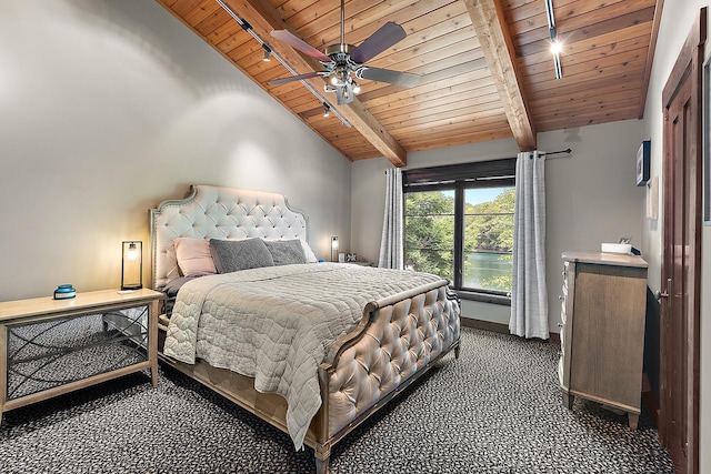 2500 Wahoo Ct, Morris, IL 60450 - bedroom with wood ceiling, carpet, and ceiling fan