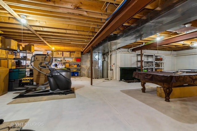 2210 Surrey St, Sycamore, IL 60178 - unfinished below grade area with billiards and water heater