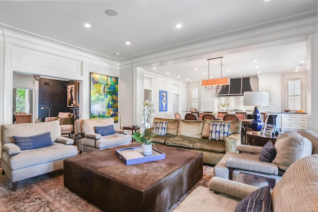 2123 N Bissell St, Chicago, IL 60614 - living area featuring crown molding and recessed lighting