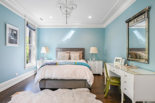 2123 N Bissell St, Chicago, IL 60614 - bedroom with ornamental molding, wood finished floors, baseboards, recessed lighting, and an office area