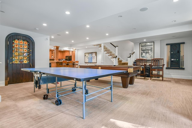 2123 N Bissell St, Chicago, IL 60614 - game room featuring baseboards, recessed lighting, and light colored carpet