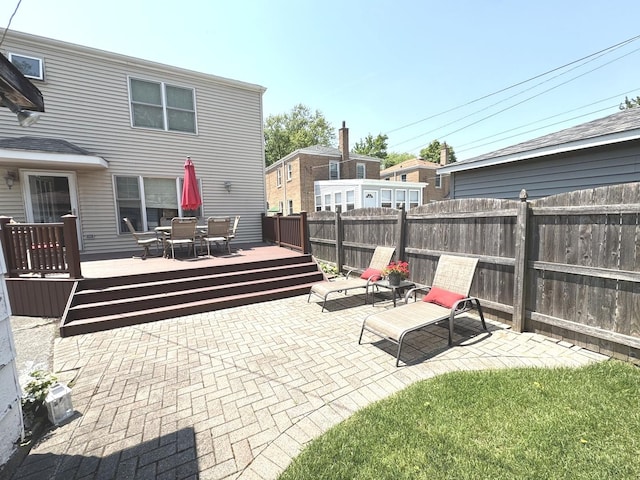10043 S Artesian Ave, Chicago, IL 60655 - fenced backyard featuring a patio, a wooden deck, and outdoor dining area