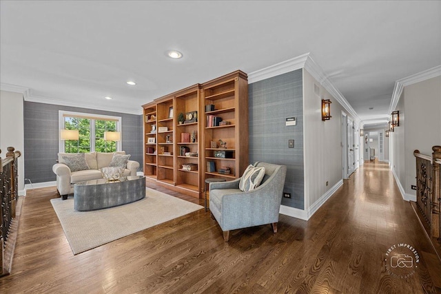 1088 Dunstan Rd, Geneva, IL 60134 - living room featuring ornamental molding, wood finished floors, and recessed lighting