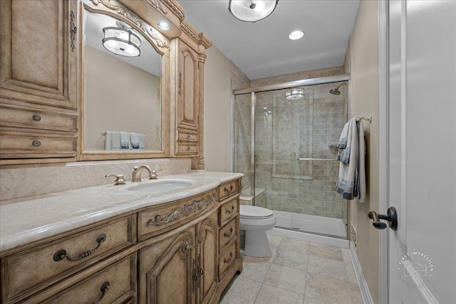 1088 Dunstan Rd, Geneva, IL 60134 - full bath featuring vanity, a stall shower, recessed lighting, and stone finish floors
