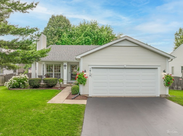 1910 Baldwin Way, Bolingbrook, IL 60490 - ranch-style house with driveway, a garage, a chimney, and a shingled roof