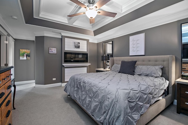 24450 Shawnee Ln, Manhattan, IL 60442 - bedroom with carpet, ornamental molding, coffered ceiling, multiple windows, and a ceiling fan