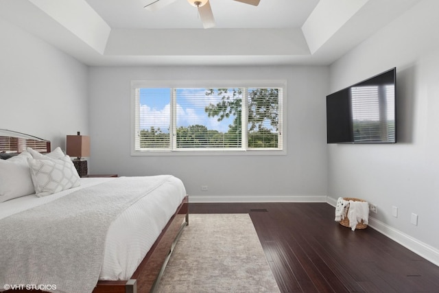 6N142 Riverside Dr, Saint Charles, IL 60175 - bedroom featuring wood-type flooring, multiple windows, a raised ceiling, and ceiling fan