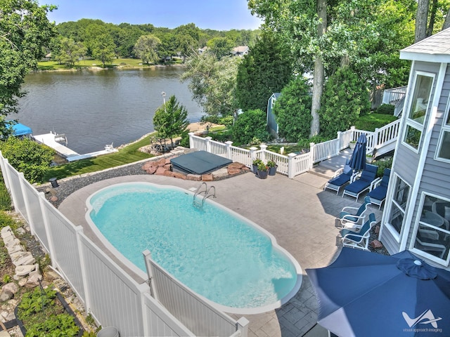 6N142 Riverside Dr, Saint Charles, IL 60175 - view of pool with a water view, a patio area, and view of scattered trees