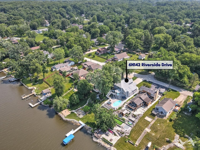 6N142 Riverside Dr, Saint Charles, IL 60175 - aerial overview of property's location with a large body of water and a heavily wooded area