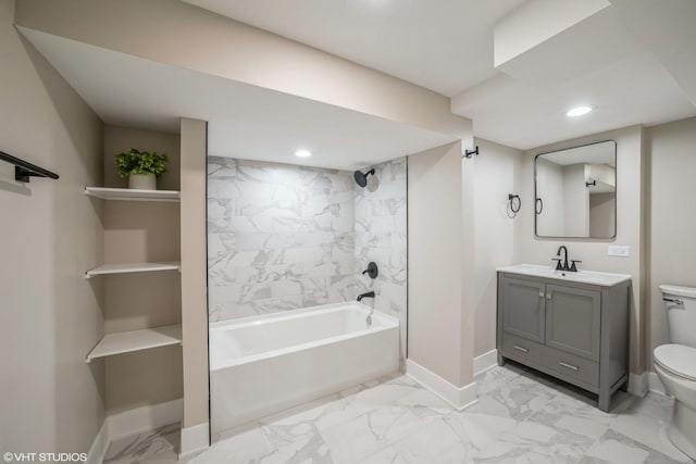 364 Hoxie Ave, Calumet City, IL 60409 - bathroom with marble finish flooring, recessed lighting, vanity, and shower / washtub combination