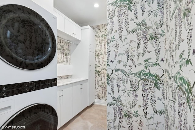 37 Harborside Way, Hawthorn Woods, IL 60047 - washroom featuring stacked washer and clothes dryer and recessed lighting