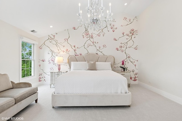 37 Harborside Way, Hawthorn Woods, IL 60047 - carpeted bedroom with a chandelier, lofted ceiling, and recessed lighting
