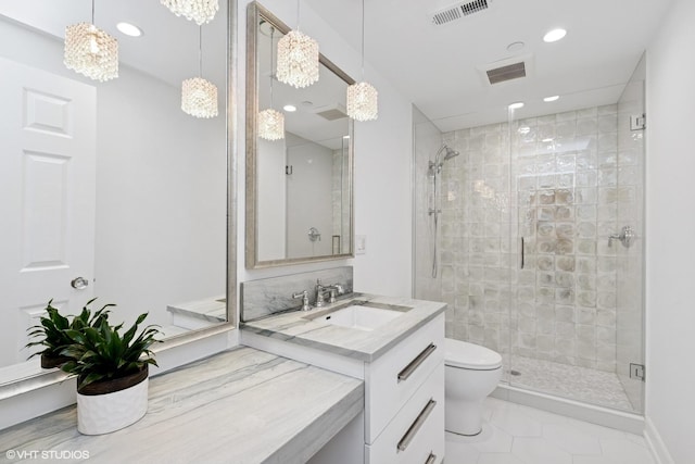 37 Harborside Way, Hawthorn Woods, IL 60047 - bathroom featuring a shower stall, vanity, recessed lighting, and tile patterned flooring