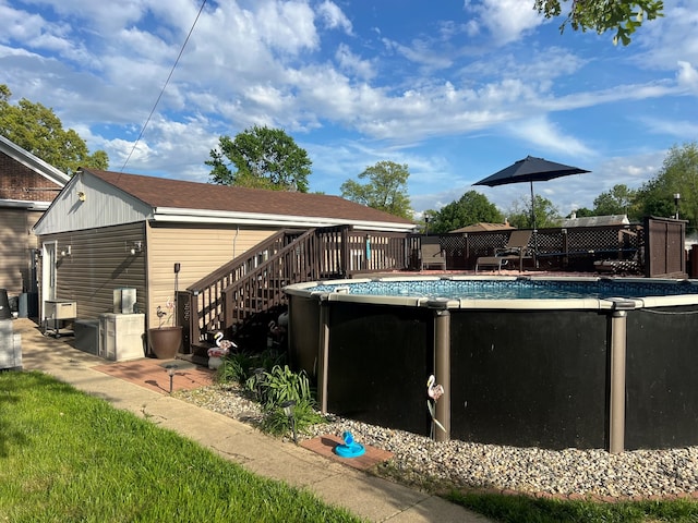 1901 Cora St, Crest Hill, IL 60403 - view of swimming pool with a wooden deck and stairway