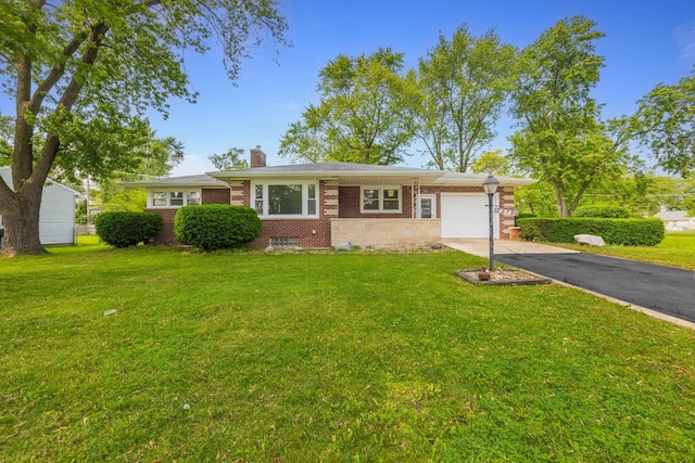 2270 177th St, Lansing, IL 60438 - single story home featuring a garage, driveway, a chimney, brick siding, and a front lawn