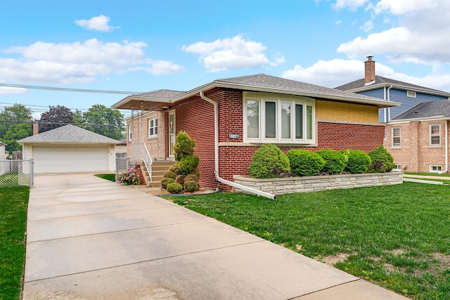 10021 Cook Ave, Oak Lawn, IL 60453 - view of front of house featuring brick siding, an outbuilding, a detached garage, and a front lawn