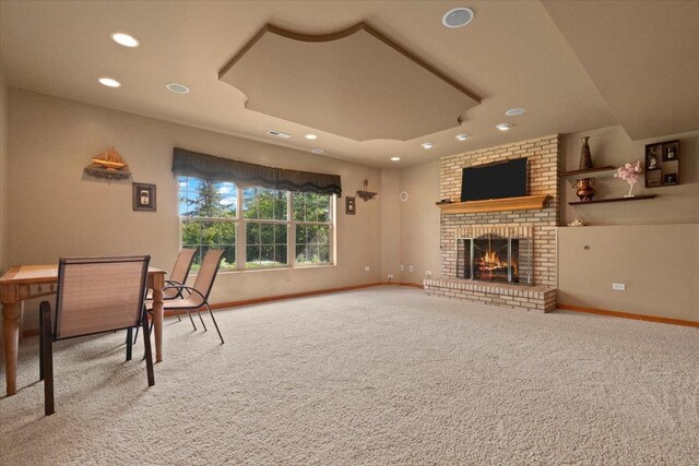 13613 Arborview Blvd, Plainfield, IL 60585 - unfurnished living room featuring recessed lighting, carpet, and a fireplace