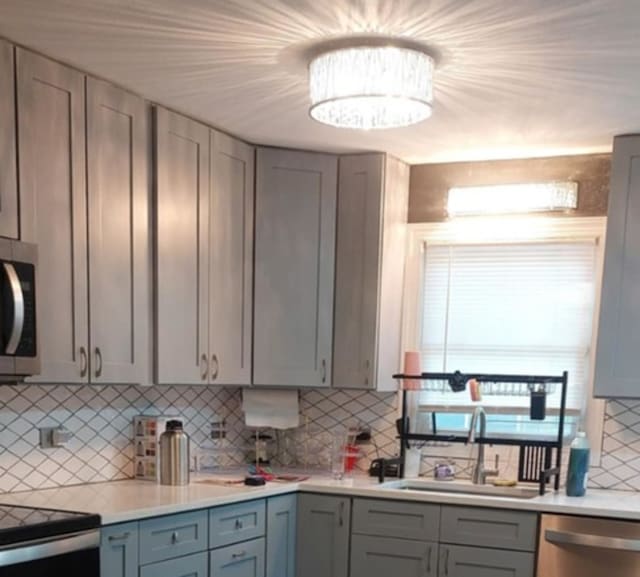 348 Niagara St, Park Forest, IL 60466 - kitchen with appliances with stainless steel finishes, decorative backsplash, and light countertops
