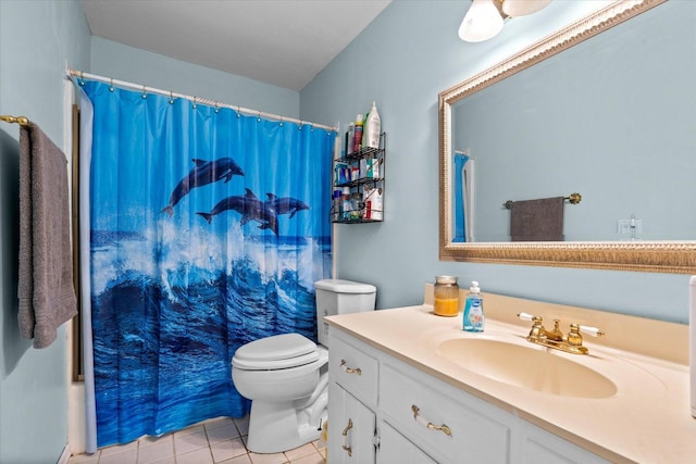 334 Idlewood Dr, Bolingbrook, IL 60440 - full bathroom featuring vanity, toilet, tile patterned flooring, and a shower with curtain