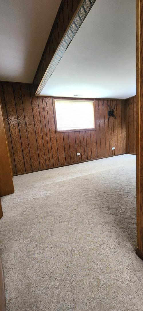 18068 Jason Ln, Lansing, IL 60438 - additional living space with carpet flooring and wooden walls