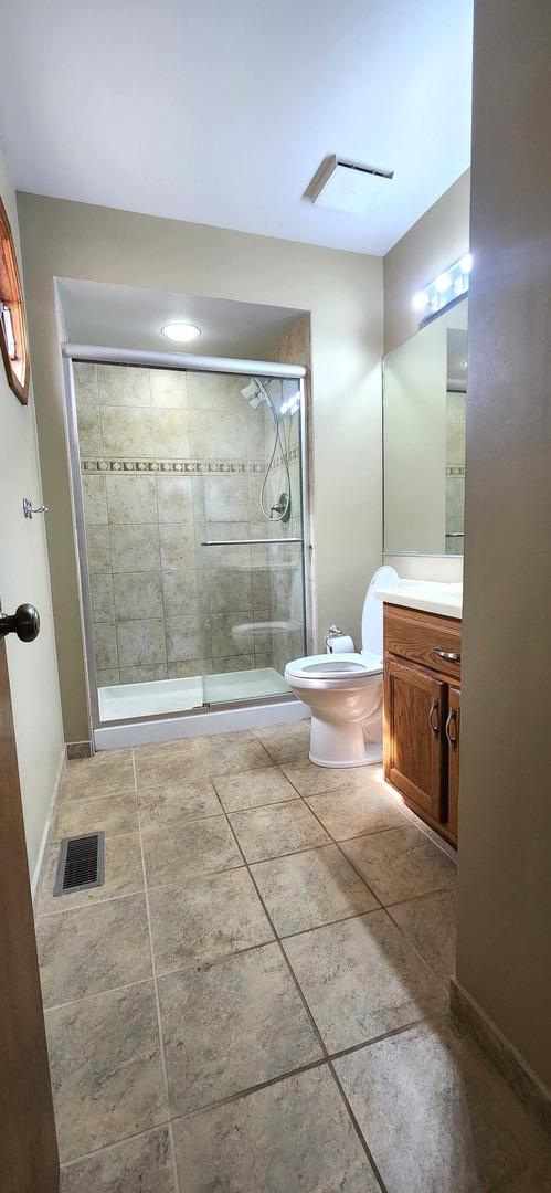 18068 Jason Ln, Lansing, IL 60438 - bathroom featuring vanity, a shower stall, and tile patterned flooring