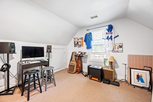 3137 N Monticello Ave, Chicago, IL 60618 - office area with vaulted ceiling, carpet flooring, and baseboards