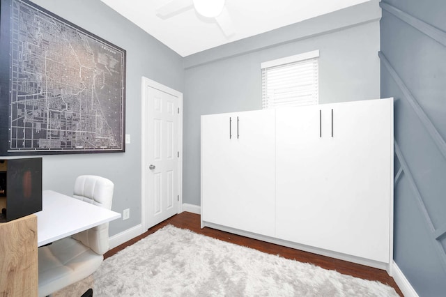 3137 N Monticello Ave, Chicago, IL 60618 - home office with wood finished floors, a ceiling fan, and baseboards