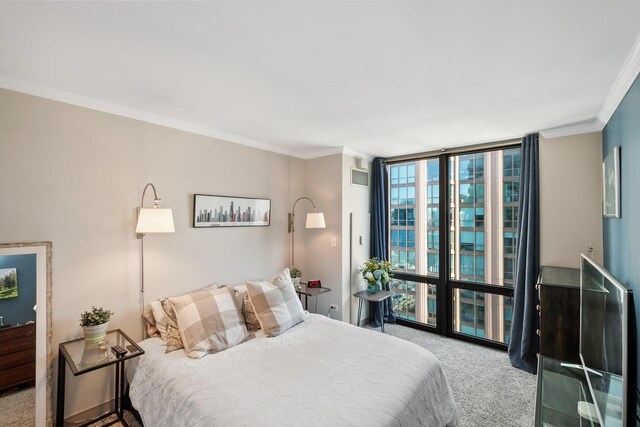 2 E Erie St Unit 2114, Chicago, IL 60611 - bedroom with carpet, floor to ceiling windows, and ornamental molding