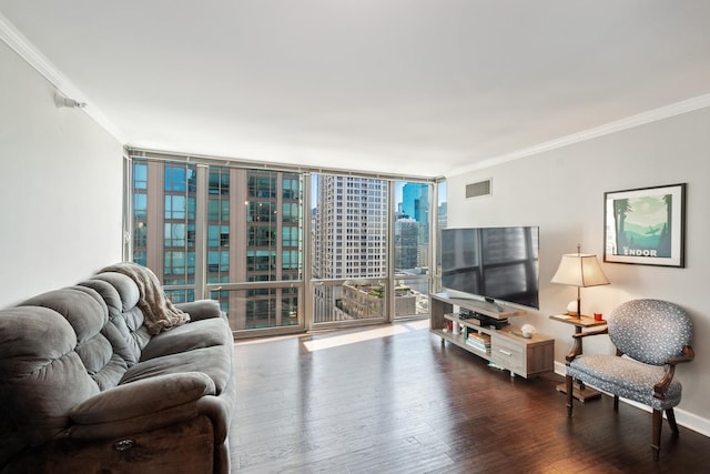 2 E Erie St Unit 2114, Chicago, IL 60611 - living area with crown molding, wood finished floors, floor to ceiling windows, and baseboards