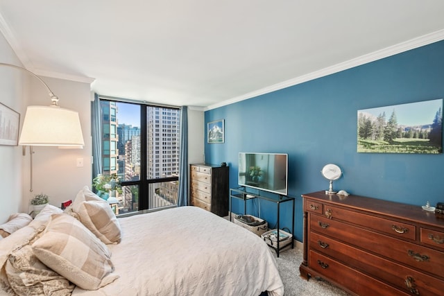 2 E Erie St Unit 2114, Chicago, IL 60611 - bedroom featuring expansive windows, ornamental molding, carpet, and baseboards
