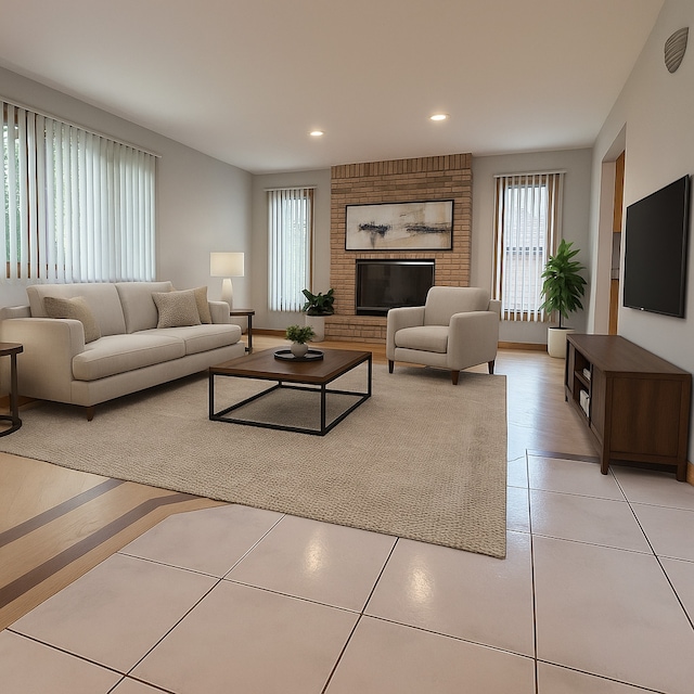 8020 Latrobe Ave, Burbank, IL 60459 - living area featuring light tile patterned floors and recessed lighting