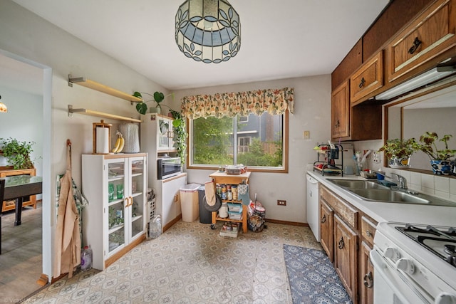 6617 Foxtree Ave, Woodridge, IL 60517 - kitchen featuring brown cabinets, light countertops, and white appliances